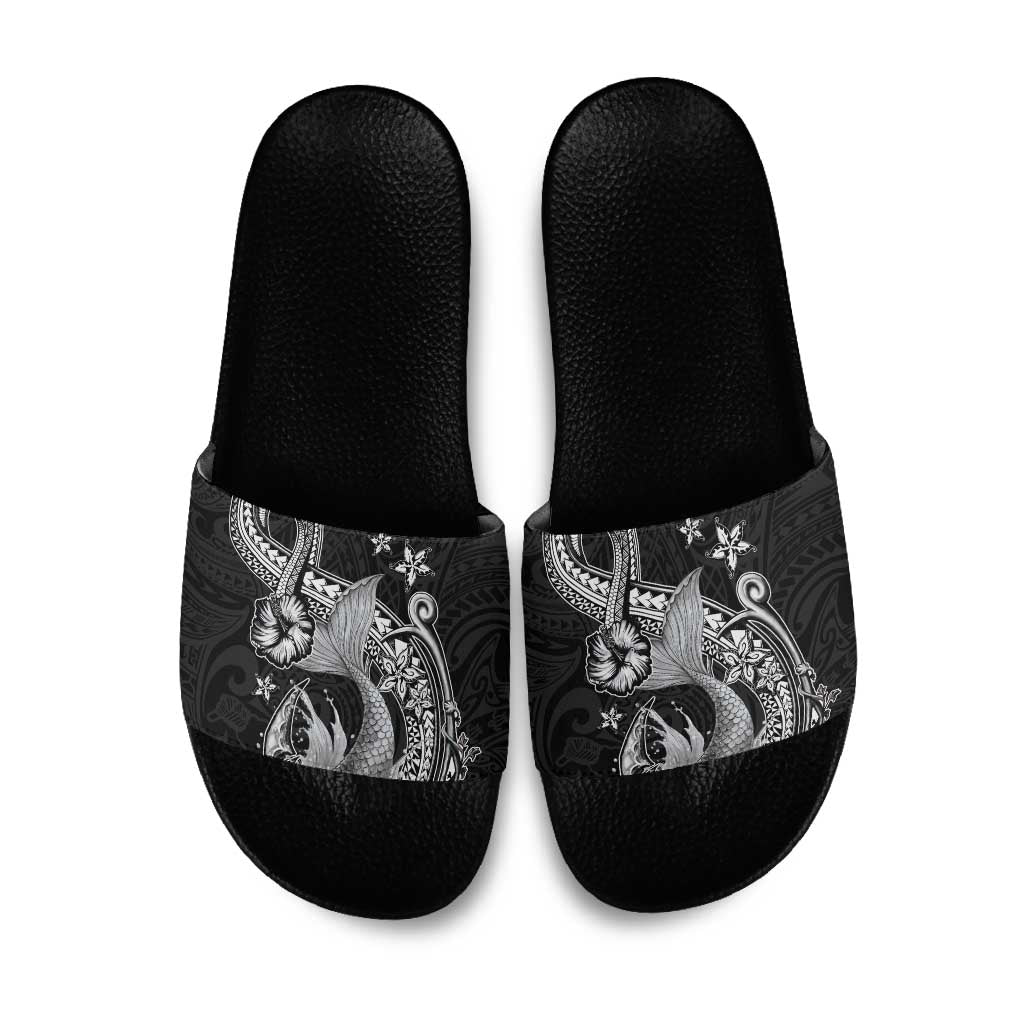 Hawaii Mermaid Monotone Slide Sandals Polynesian Pattern Fish Hook