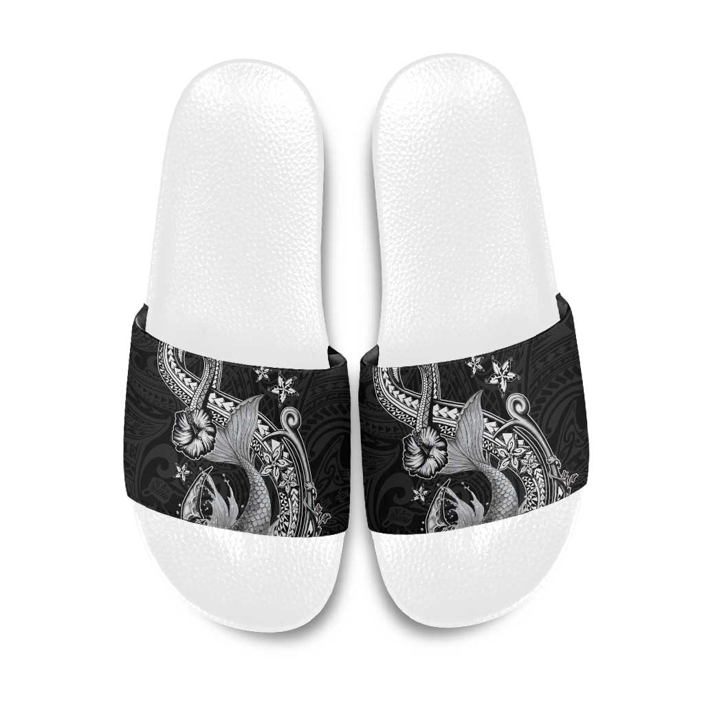 Hawaii Mermaid Monotone Slide Sandals Polynesian Pattern Fish Hook