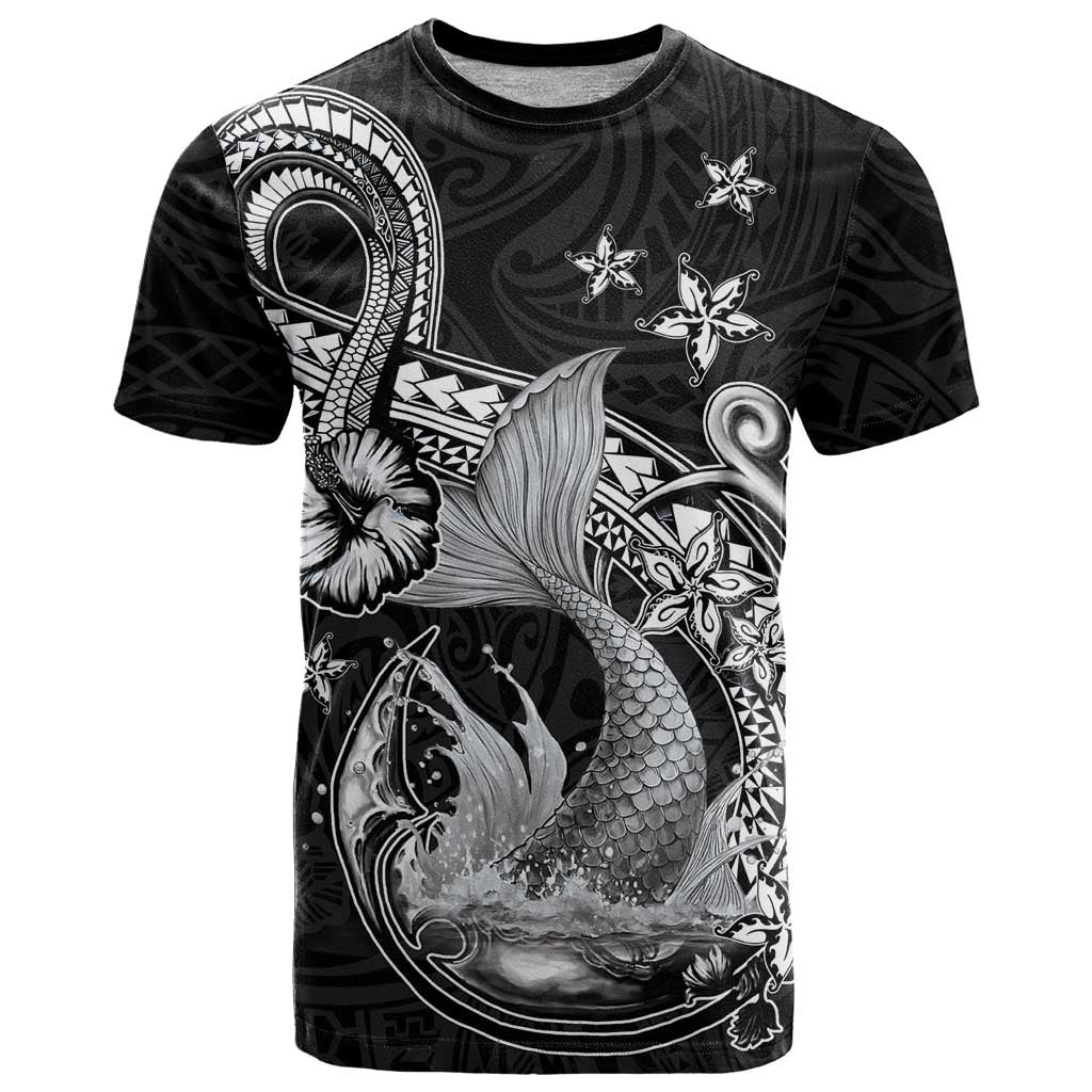 Hawaii Mermaid Monotone T Shirt Polynesian Pattern Fish Hook