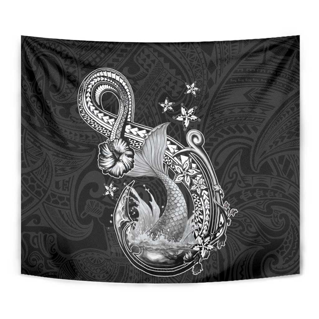 Hawaii Mermaid Monotone Tapestry Polynesian Pattern Fish Hook