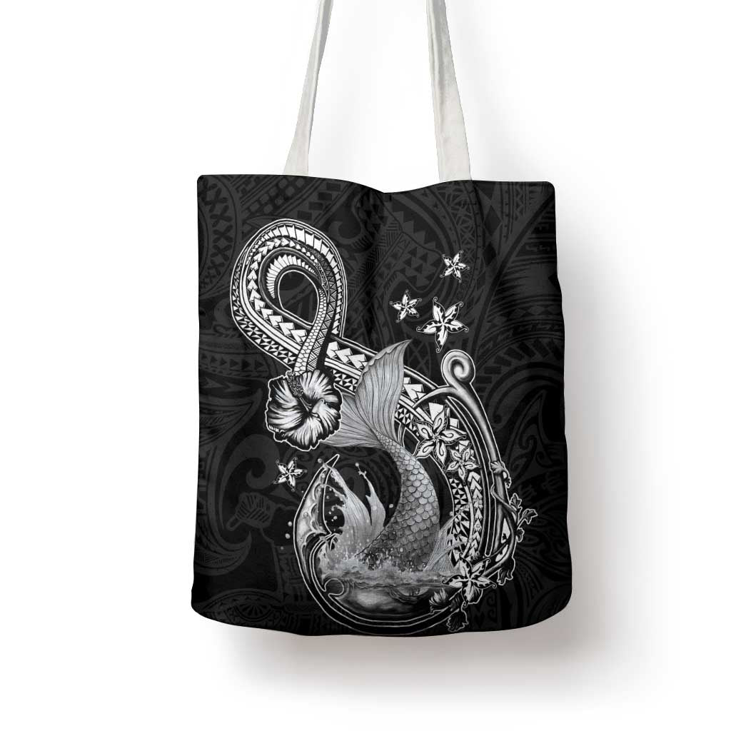 Hawaii Mermaid Monotone Tote Bag Polynesian Pattern Fish Hook
