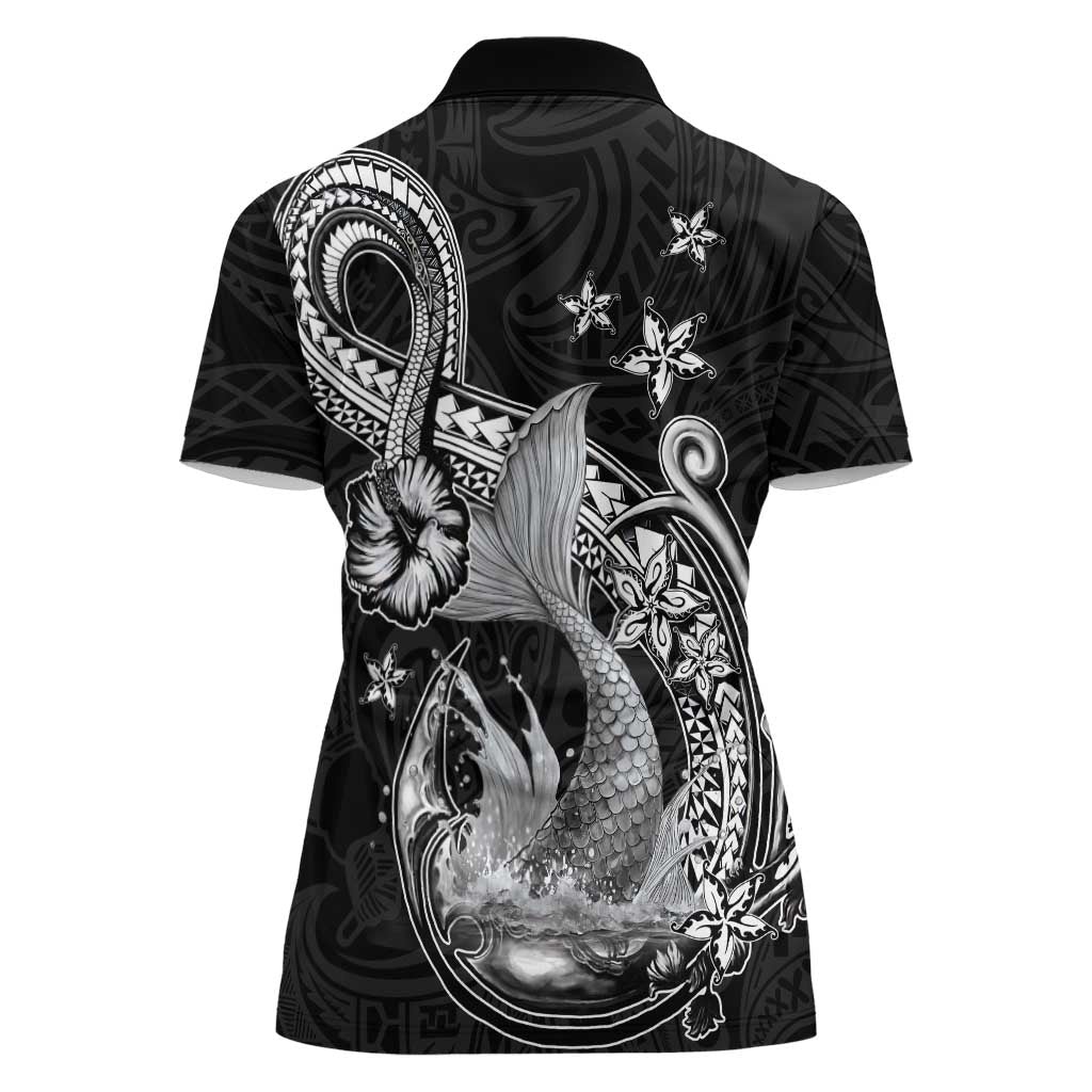 Hawaii Mermaid Monotone Women Polo Shirt Polynesian Pattern Fish Hook