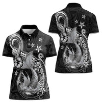 Hawaii Mermaid Monotone Women Polo Shirt Polynesian Pattern Fish Hook