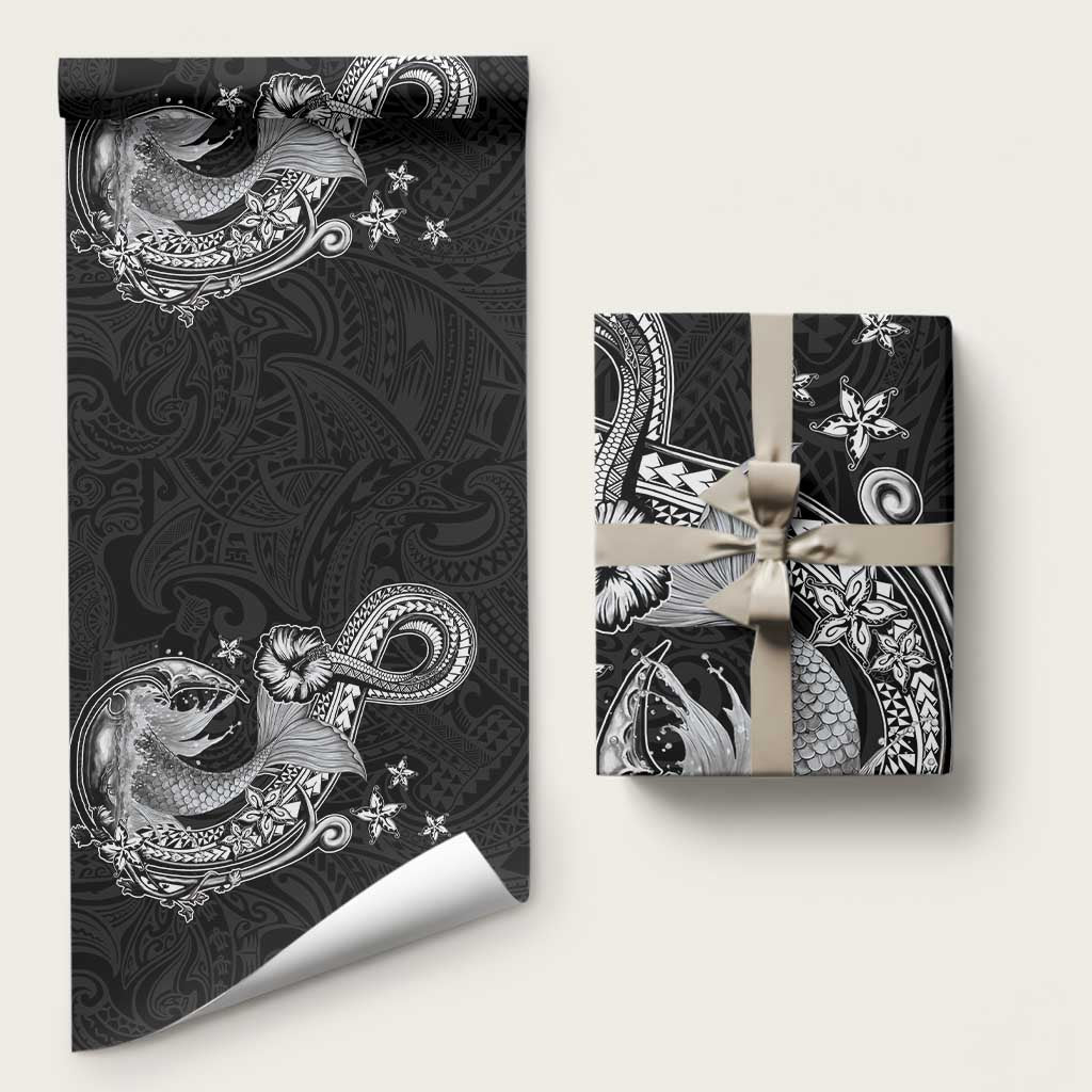 Hawaii Mermaid Monotone Wrapping Paper Polynesian Pattern Fish Hook