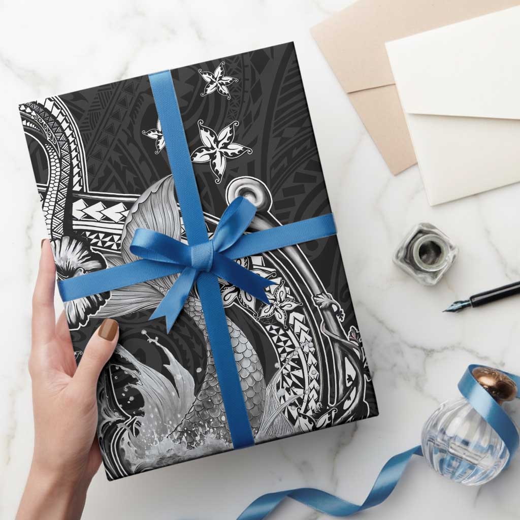 Hawaii Mermaid Monotone Wrapping Paper Polynesian Pattern Fish Hook
