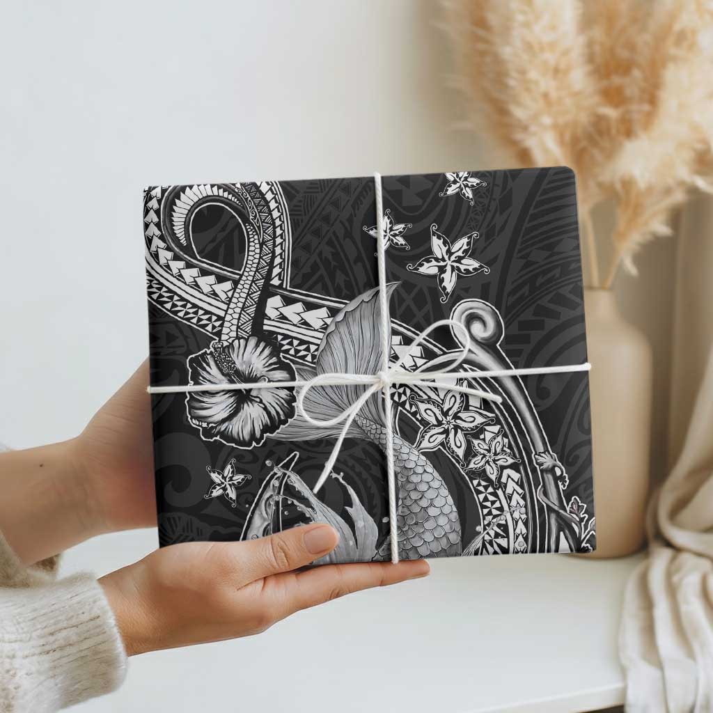 Hawaii Mermaid Monotone Wrapping Paper Polynesian Pattern Fish Hook