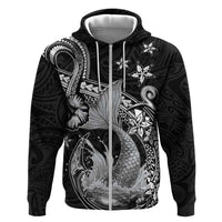 Hawaii Mermaid Monotone Zip Hoodie Polynesian Pattern Fish Hook
