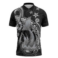 Hawaii Mermaid Monotone Zipper Polo Shirt Polynesian Pattern Fish Hook