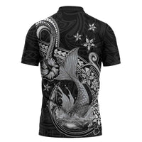 Hawaii Mermaid Monotone Zipper Polo Shirt Polynesian Pattern Fish Hook