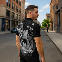 Hawaii Mermaid Monotone Zipper Polo Shirt Polynesian Pattern Fish Hook