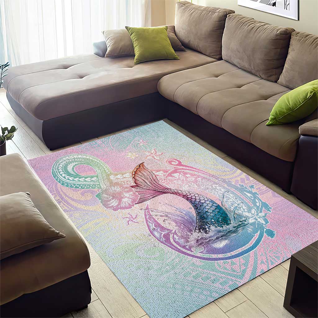 Hawaii Mermaid Sweet Pastel Area Rug Polynesian Pattern Fish Hook
