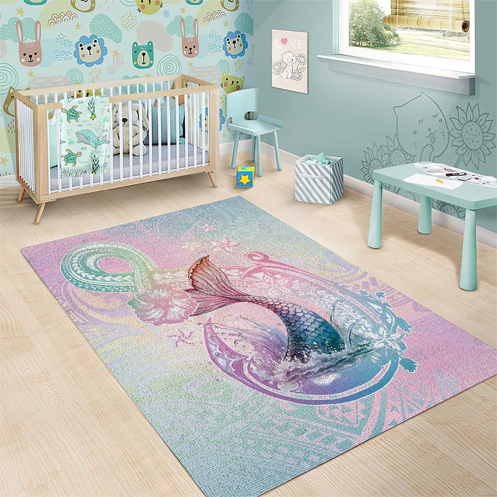 Hawaii Mermaid Sweet Pastel Area Rug Polynesian Pattern Fish Hook