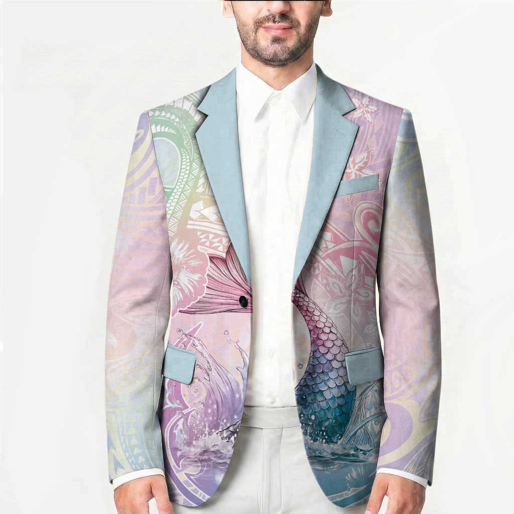 Hawaii Mermaid Sweet Pastel Blazer Polynesian Pattern Fish Hook