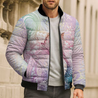 Hawaii Mermaid Sweet Pastel Bomber Puffer Jacket Polynesian Pattern Fish Hook