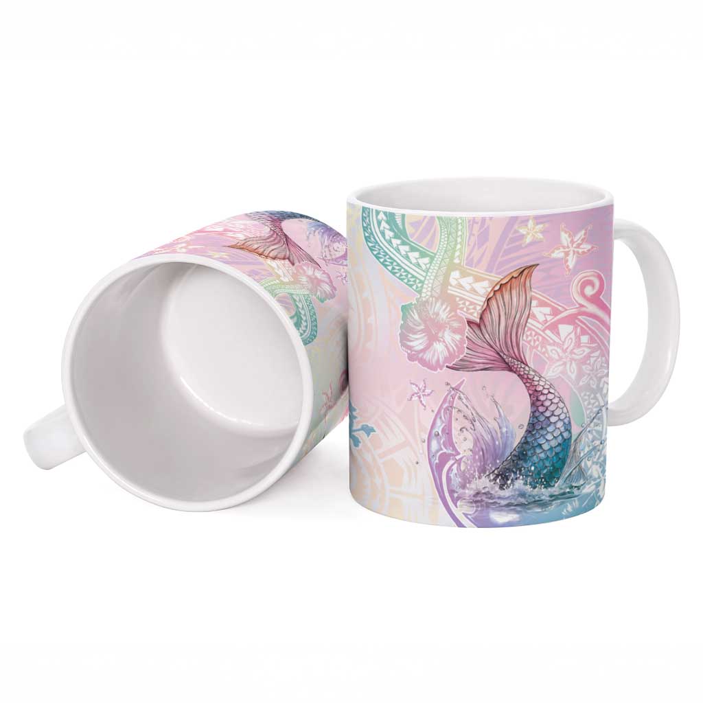 Hawaii Mermaid Sweet Pastel Ceramic Mug Polynesian Pattern Fish Hook