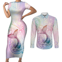 Hawaii Mermaid Sweet Pastel Couples Matching Short Sleeve Bodycon Dress and Long Sleeve Button Shirt Polynesian Pattern Fish Hook LT01 Multicolor - Polynesian Pride