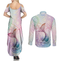 Hawaii Mermaid Sweet Pastel Couples Matching Summer Maxi Dress and Long Sleeve Button Shirt Polynesian Pattern Fish Hook LT01 - Polynesian Pride