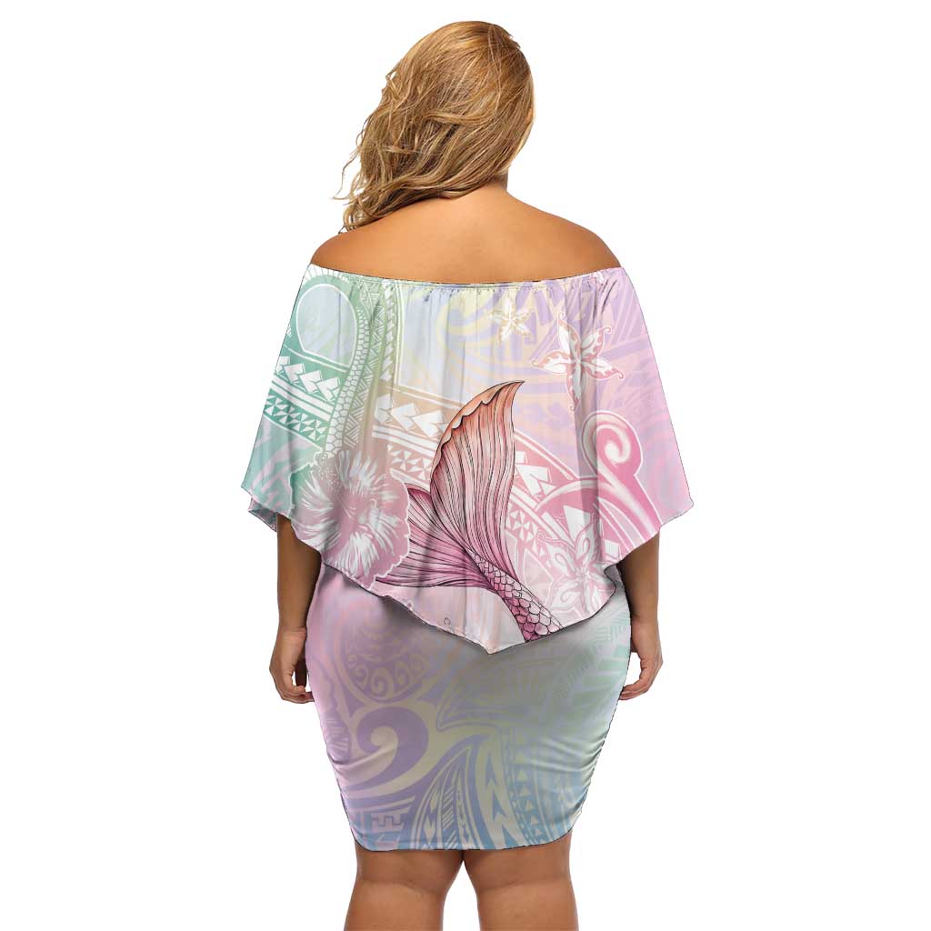 Hawaii Mermaid Sweet Pastel Family Matching Off Shoulder Short Dress and Hawaiian Shirt Polynesian Pattern Fish Hook