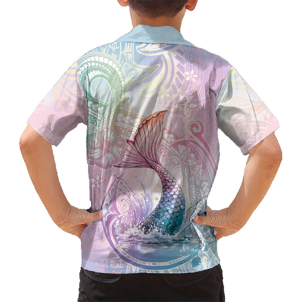 Hawaii Mermaid Sweet Pastel Family Matching Puletasi and Hawaiian Shirt Polynesian Pattern Fish Hook LT01 - Polynesian Pride