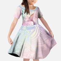 Hawaii Mermaid Sweet Pastel Family Matching Puletasi and Hawaiian Shirt Polynesian Pattern Fish Hook LT01 Daughter's Dress Multicolor - Polynesian Pride