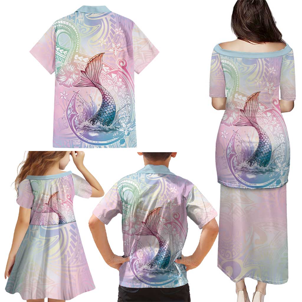 Hawaii Mermaid Sweet Pastel Family Matching Puletasi and Hawaiian Shirt Polynesian Pattern Fish Hook LT01 - Polynesian Pride