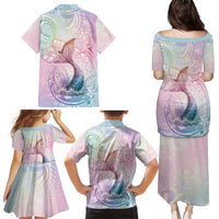 Hawaii Mermaid Sweet Pastel Family Matching Puletasi and Hawaiian Shirt Polynesian Pattern Fish Hook LT01 - Polynesian Pride