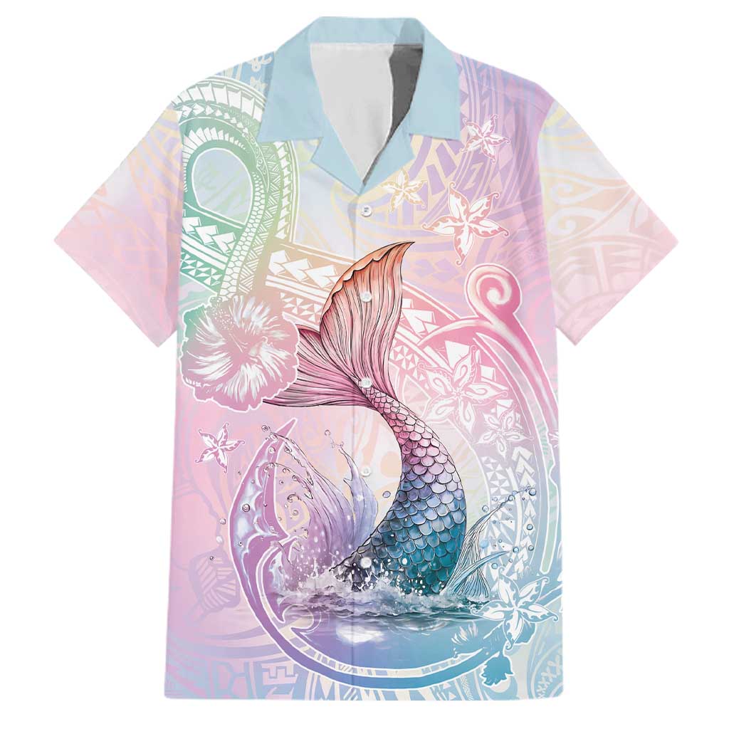 Hawaii Mermaid Sweet Pastel Family Matching Puletasi and Hawaiian Shirt Polynesian Pattern Fish Hook LT01 Dad's Shirt - Short Sleeve Multicolor - Polynesian Pride