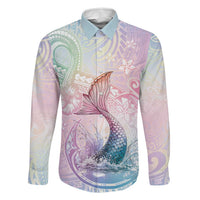 Hawaii Mermaid Sweet Pastel Family Matching Puletasi and Hawaiian Shirt Polynesian Pattern Fish Hook LT01 Dad's Shirt - Long Sleeve Multicolor - Polynesian Pride