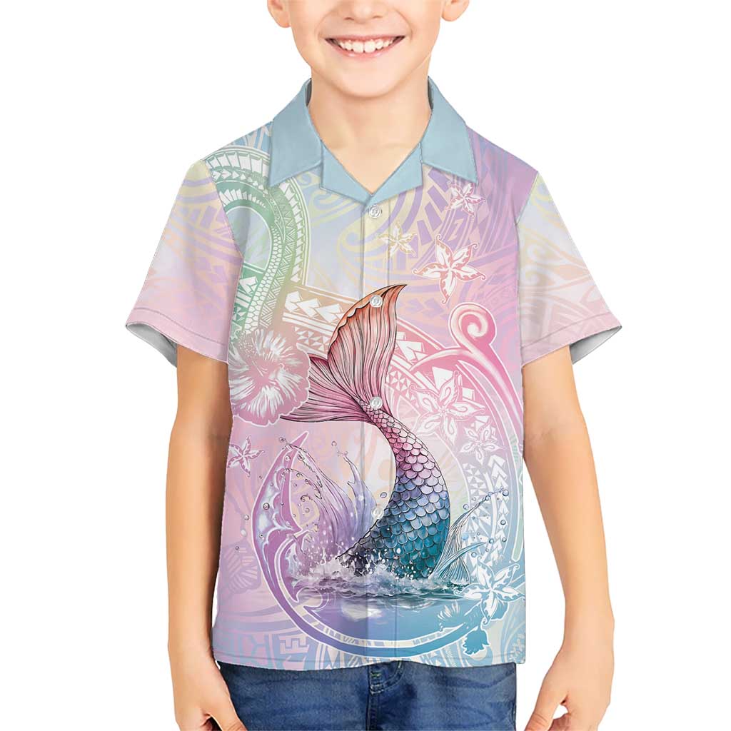 Hawaii Mermaid Sweet Pastel Family Matching Puletasi and Hawaiian Shirt Polynesian Pattern Fish Hook LT01 Son's Shirt Multicolor - Polynesian Pride