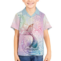 Hawaii Mermaid Sweet Pastel Family Matching Puletasi and Hawaiian Shirt Polynesian Pattern Fish Hook LT01 Son's Shirt Multicolor - Polynesian Pride