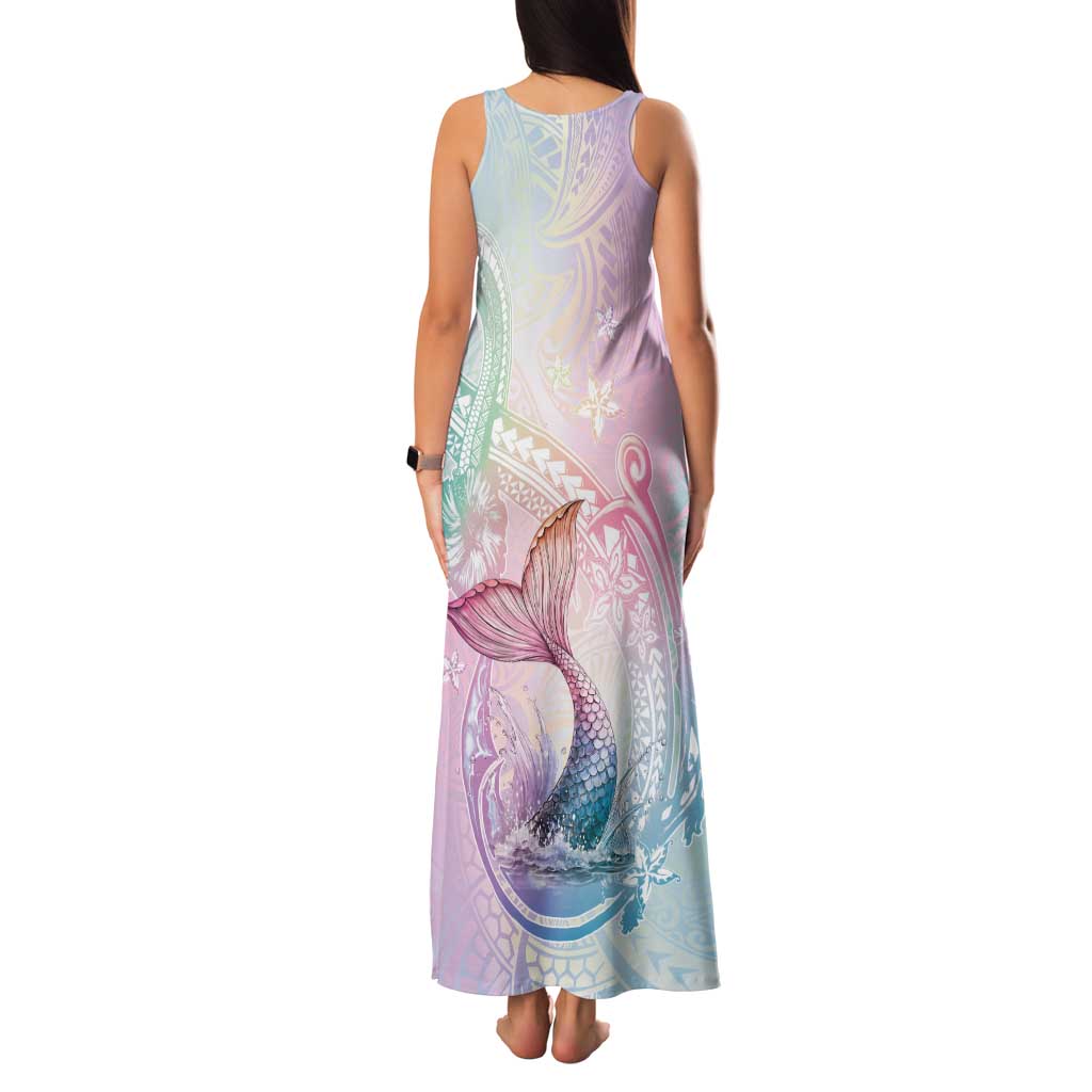 Hawaii Mermaid Sweet Pastel Family Matching Tank Maxi Dress and Hawaiian Shirt Polynesian Pattern Fish Hook