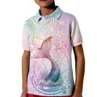 Hawaii Mermaid Sweet Pastel Kid Polo Shirt Polynesian Pattern Fish Hook