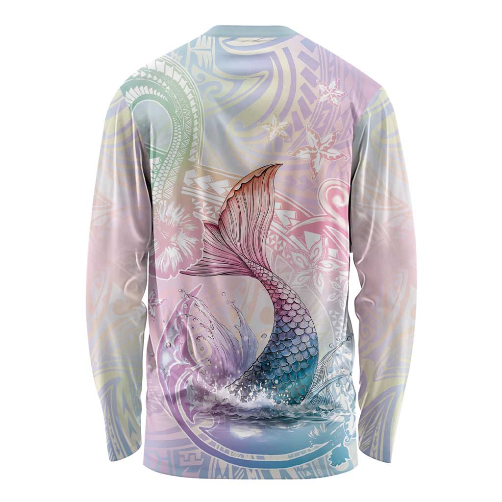 Hawaii Mermaid Sweet Pastel Long Sleeve Shirt Polynesian Pattern Fish Hook