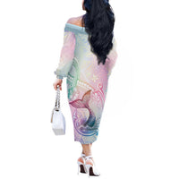 Hawaii Mermaid Sweet Pastel Off The Shoulder Long Sleeve Dress Polynesian Pattern Fish Hook LT01 - Polynesian Pride
