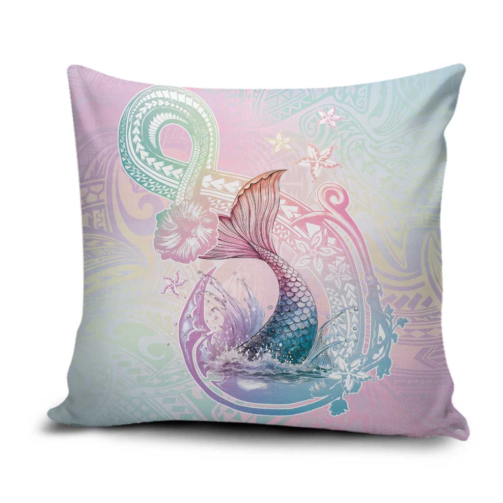 Hawaii Mermaid Sweet Pastel Pillow Cover Polynesian Pattern Fish Hook