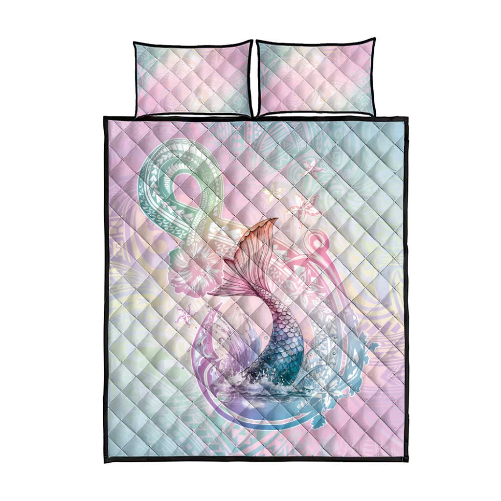 Hawaii Mermaid Sweet Pastel Quilt Bed Set Polynesian Pattern Fish Hook