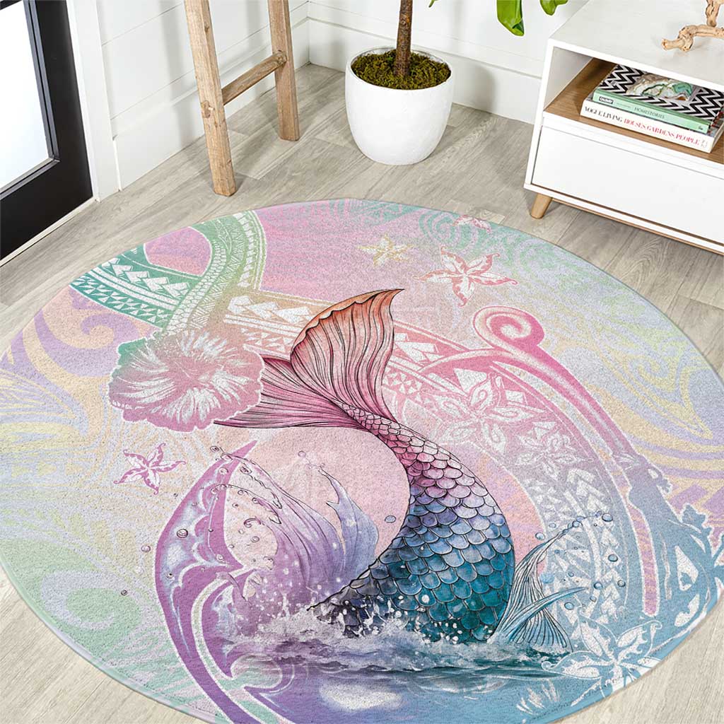 Hawaii Mermaid Sweet Pastel Round Carpet Polynesian Pattern Fish Hook