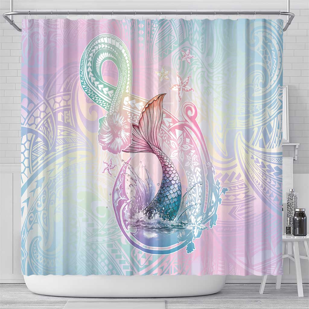 Hawaii Mermaid Sweet Pastel Shower Curtain Polynesian Pattern Fish Hook