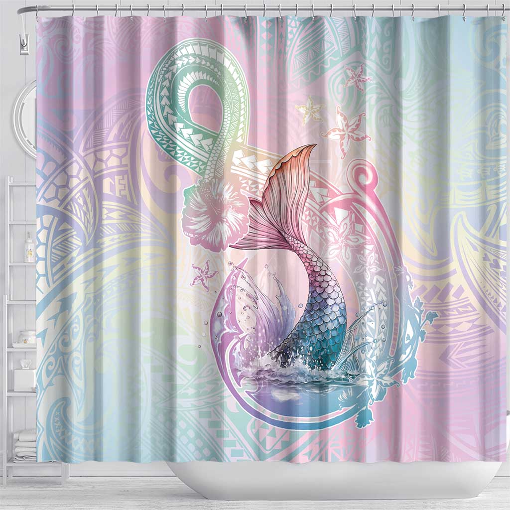 Hawaii Mermaid Sweet Pastel Shower Curtain Polynesian Pattern Fish Hook