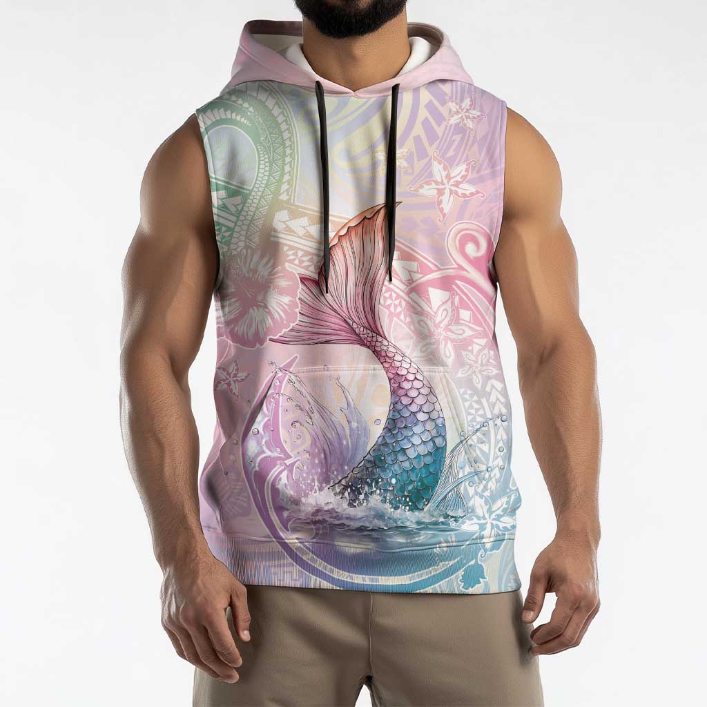 Hawaii Mermaid Sweet Pastel Sleeveless Hoodie Polynesian Pattern Fish Hook