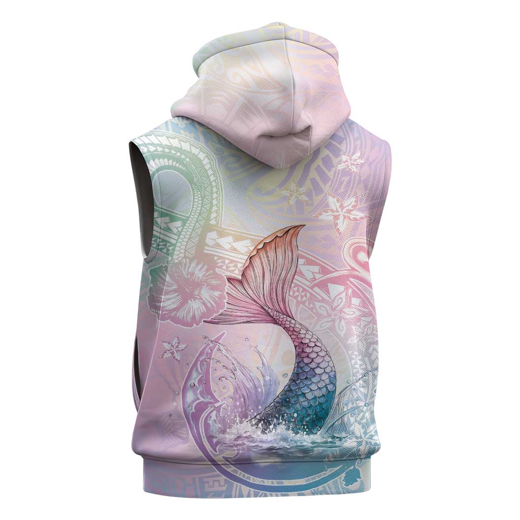 Hawaii Mermaid Sweet Pastel Sleeveless Zip Hoodie Polynesian Pattern Fish Hook
