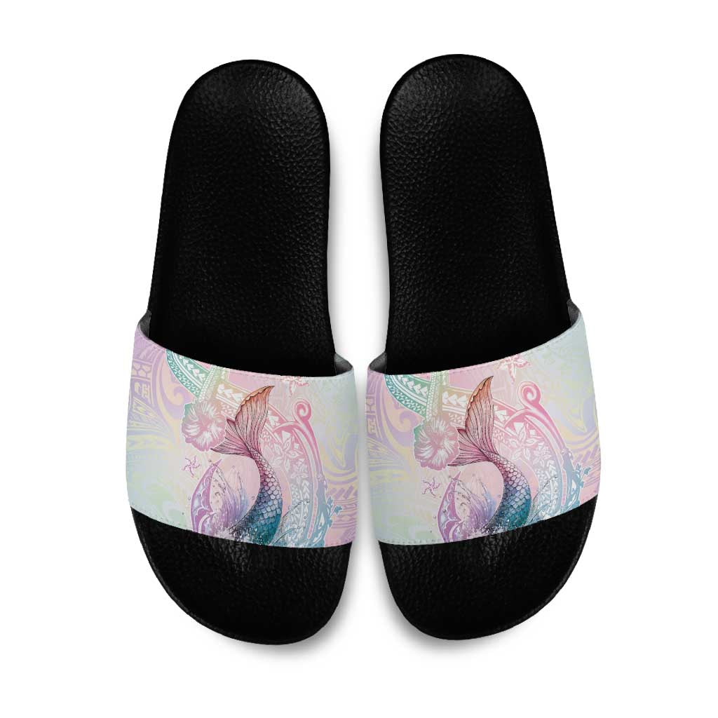 Hawaii Mermaid Sweet Pastel Slide Sandals Polynesian Pattern Fish Hook