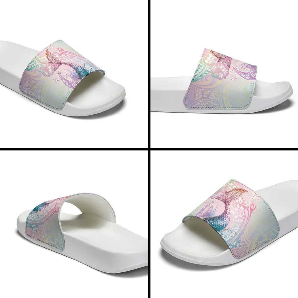Hawaii Mermaid Sweet Pastel Slide Sandals Polynesian Pattern Fish Hook