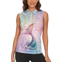 Hawaii Mermaid Sweet Pastel Women Sleeveless Polo Shirt Polynesian Pattern Fish Hook