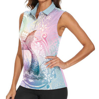 Hawaii Mermaid Sweet Pastel Women Sleeveless Polo Shirt Polynesian Pattern Fish Hook