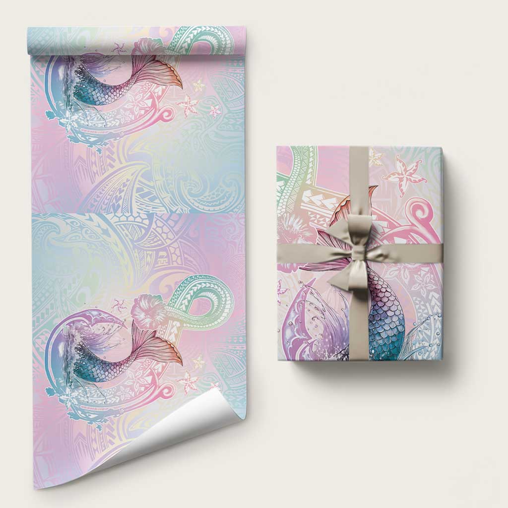 Hawaii Mermaid Sweet Pastel Wrapping Paper Polynesian Pattern Fish Hook
