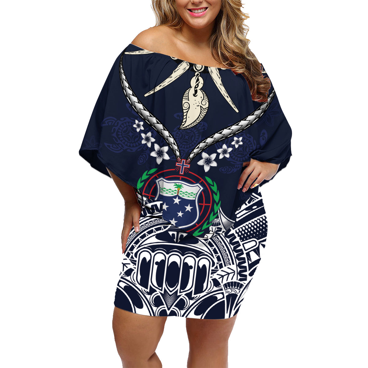 Samoa Independence Day Family Matching Off Shoulder Short Dress and Hawaiian Shirt Ula Nifo Mix Turtle