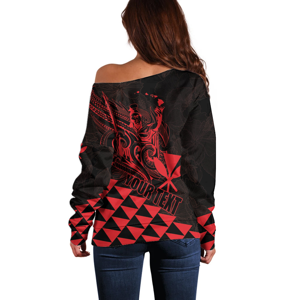 Personalized King Kamehameha Day Off Shoulder Sweater Kakau Polynesian Pattern