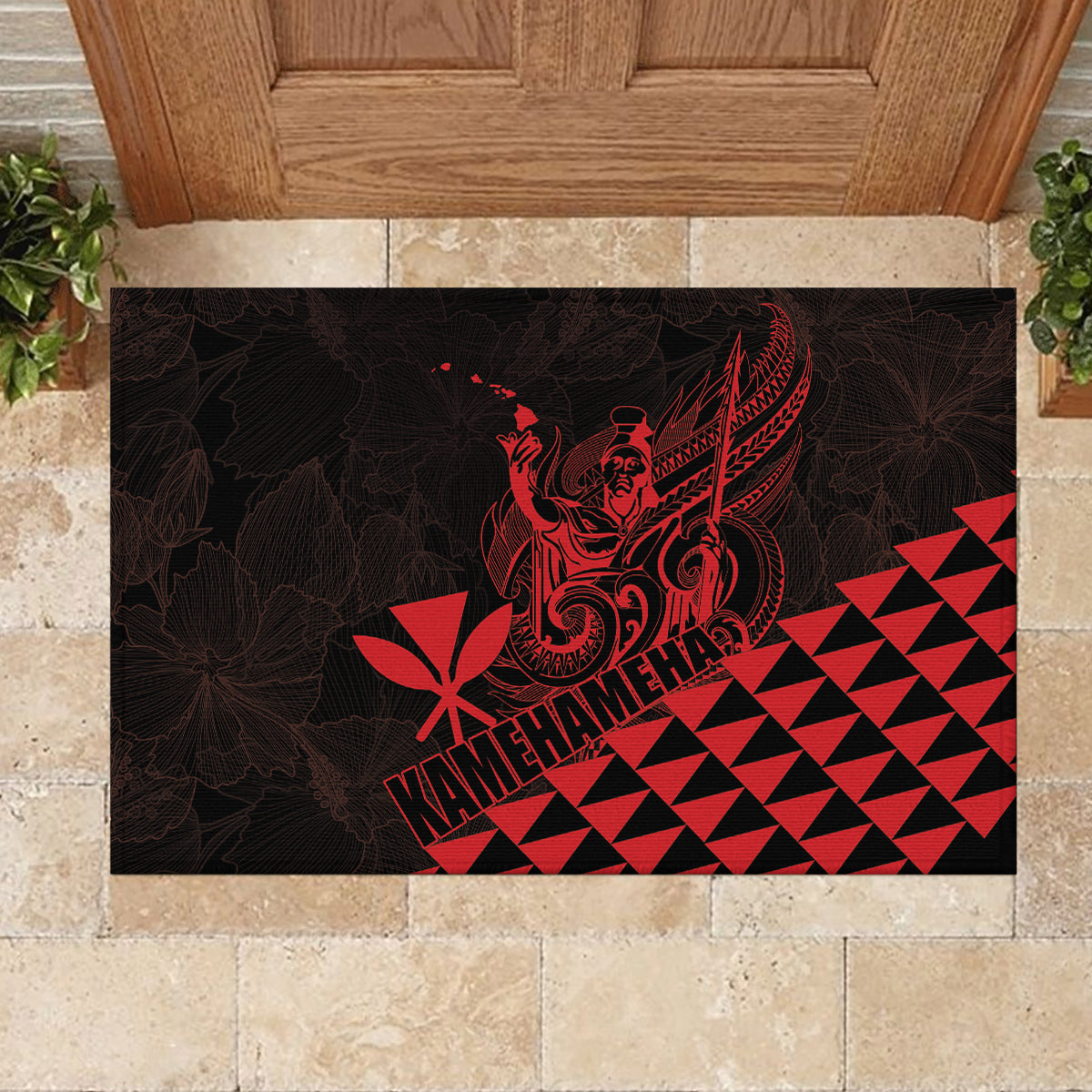 King Kamehameha Day Rubber Doormat Kakau Polynesian Pattern