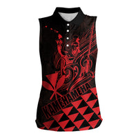 Personalized King Kamehameha Day Women Sleeveless Polo Shirt Kakau Polynesian Pattern